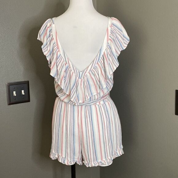 AEO American Eagle Outfitters Stripe Vneck Romper Red Blue - Picture 7 of 11